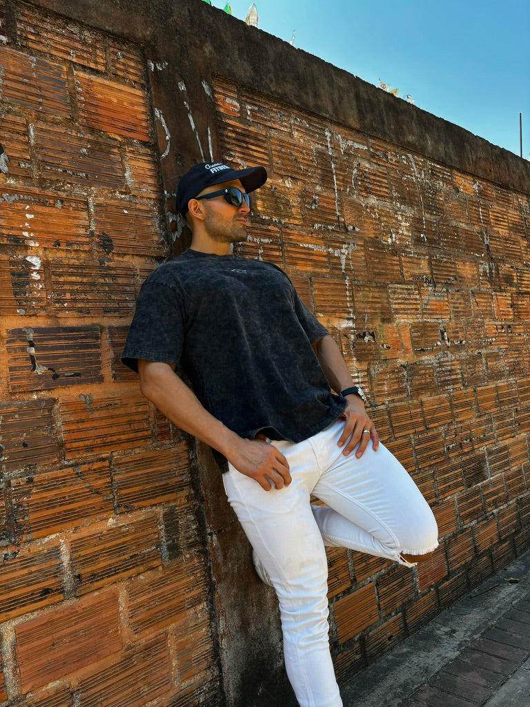 POLO OVERSIZE CASCADA - NEGRO (ACID WASH)